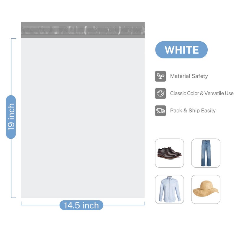 Metronic Poly Mailers 14.5x19 200 Pcs | Large Shipping Bags for Clothing | Strong Adhensive Mailing Bags for Small Business, Shipping Envelopes Bags, Tear-resistant Package Bags White - Image 2